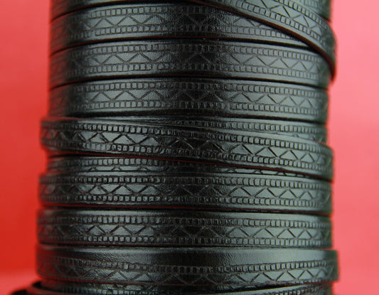 MADE in SPAIN 24" flat leather cord, 10mm flat engraved leather cord for bracelet, embossed 10mm leather cord (707/10/01)