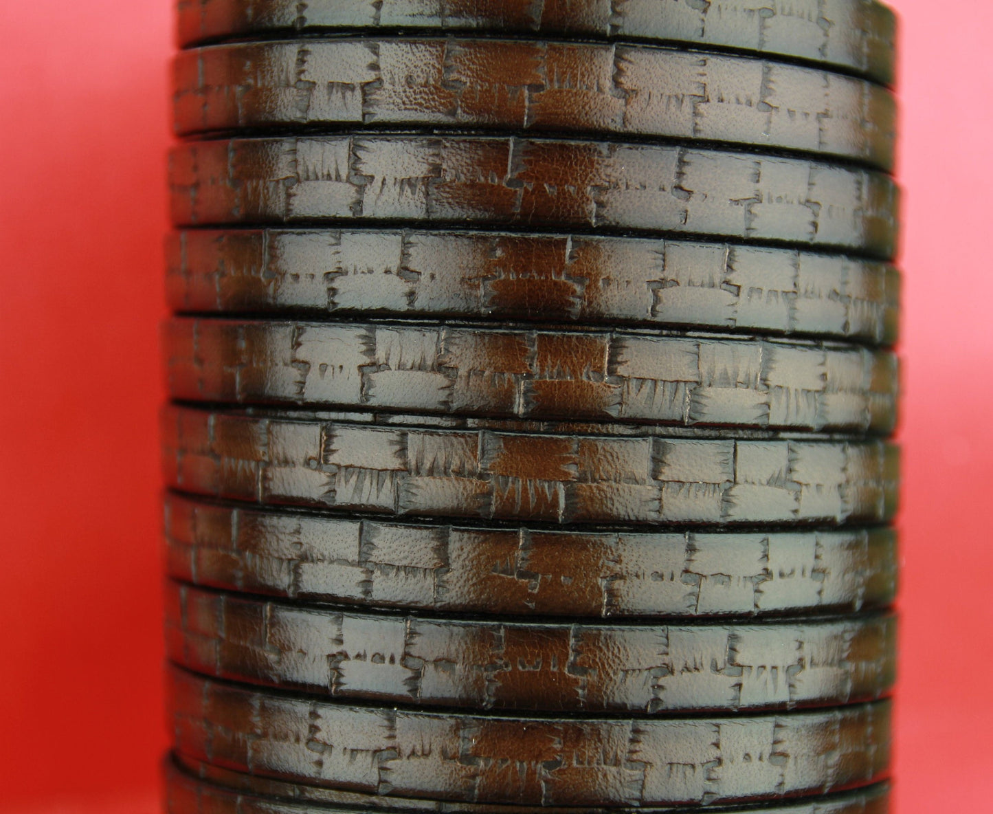 MADE in EUROPE 24" flat leather cord, embossed 10mm dark brown leather cord, genuine leather cord