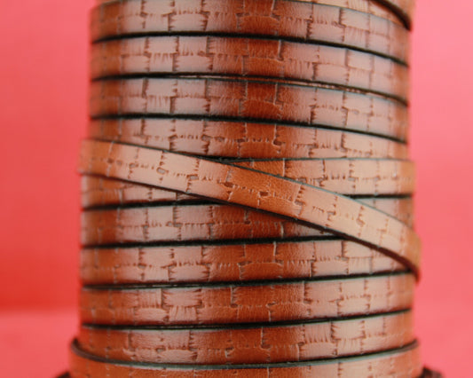 MADE in EUROPE 24" flat leather cord, 10mm leather cord, cognac embossed leather cord (505/10/26)
