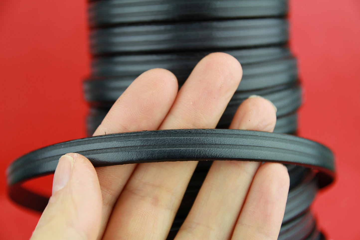 MADE in EUROPE 24" flat leather cord, embossed 10mm gray leather cord, engraved leather cord (497/10/40)