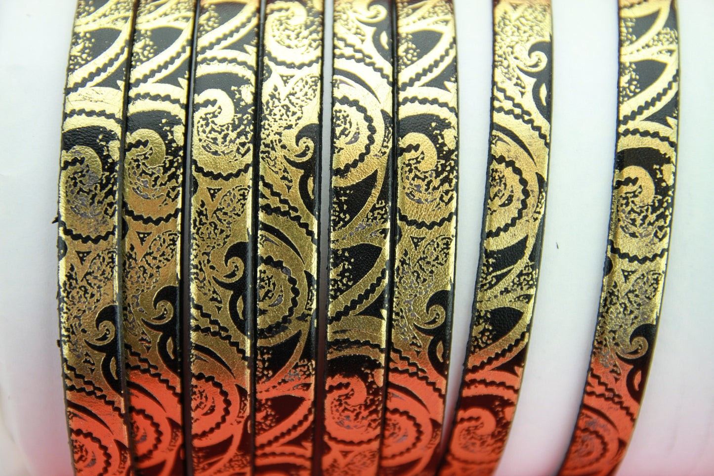 MADE in SPAIN 24" flat leather cord, black engraved leather cord with gold pattern (504/01G)