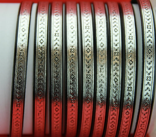 MADE in SPAIN 24" flat leather cord, silver engraved leather cord with pattern (493/10)