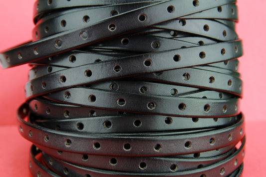 MADE IN SPAIN 24" perforated 10mm leather cord, perforated gray leather cord, 10mm plain leather cord (291/10/40)