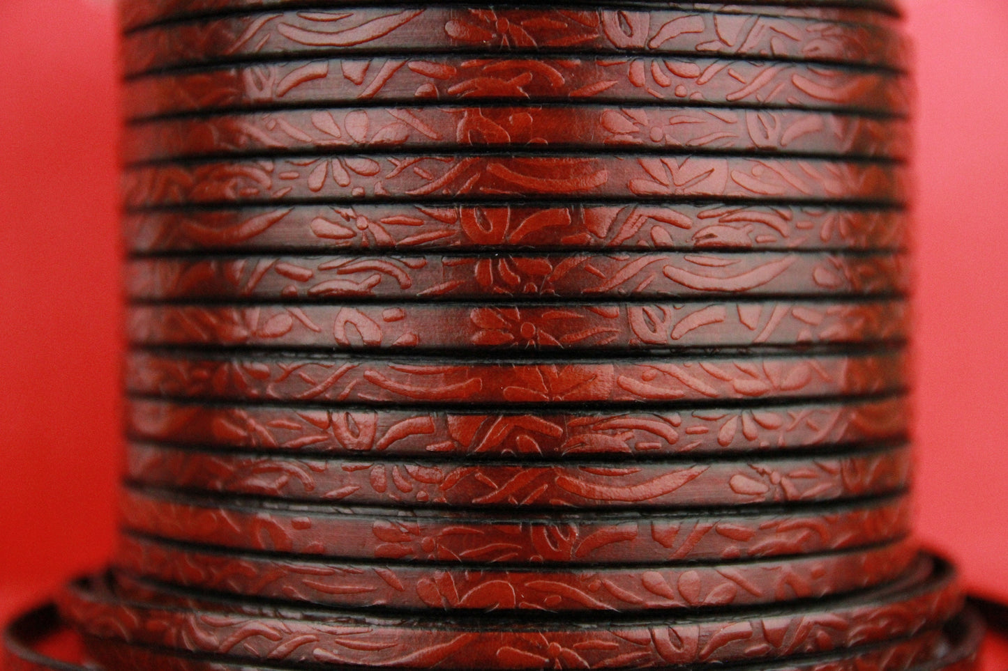 MADE in EUROPE 24'' flat 5mm engraved leather cord, 5mm flat leather cord, 5mm floral embossed leather cord(509/05/26)