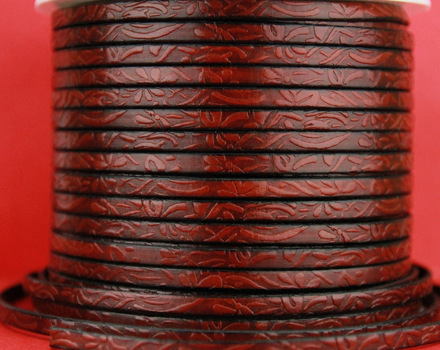MADE in EUROPE 24'' flat 5mm engraved leather cord, 5mm flat leather cord, 5mm floral embossed leather cord(509/05/26)