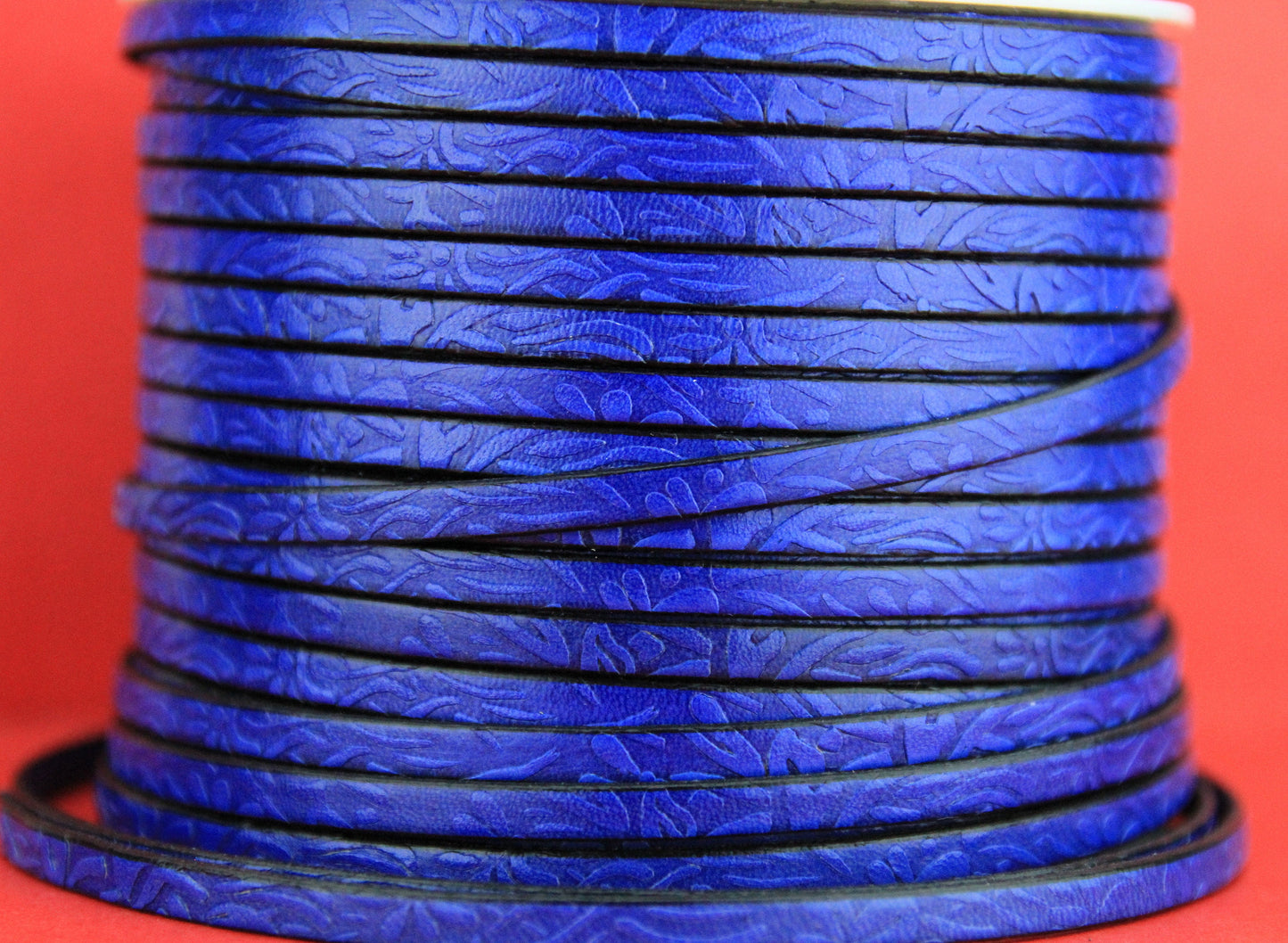 MADE in EUROPE 24'' flat 5mm engraved leather cord, 5mm flat leather cord, 5mm floral embossed leather cord(509/05/28)