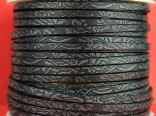 MADE in EUROPE 24'' flat 5mm engraved leather cord, 5mm flat leather cord, 5mm embossed leather cord(509/05/40)