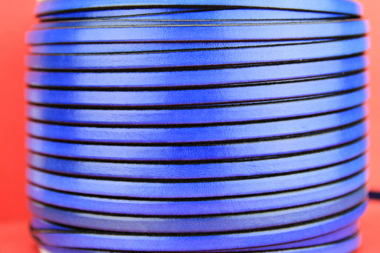 MADE in EUROPE 1 yard of 5mm flat leather cord, genuine leather 5mm strip, blue flat leather cord (221/05/28)