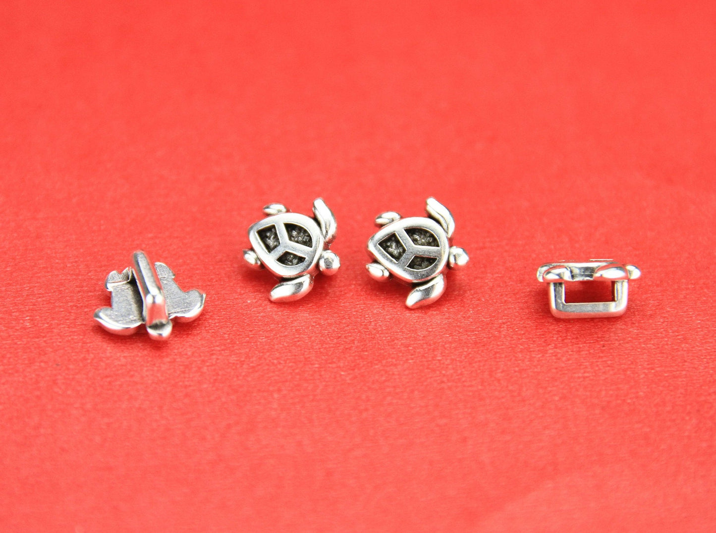 FS0127>>MADE in EUROPE 4 tiny turtle sliders, 5mm flat cord slider, flat cord zamak turtle slider (NG3578) Qty4