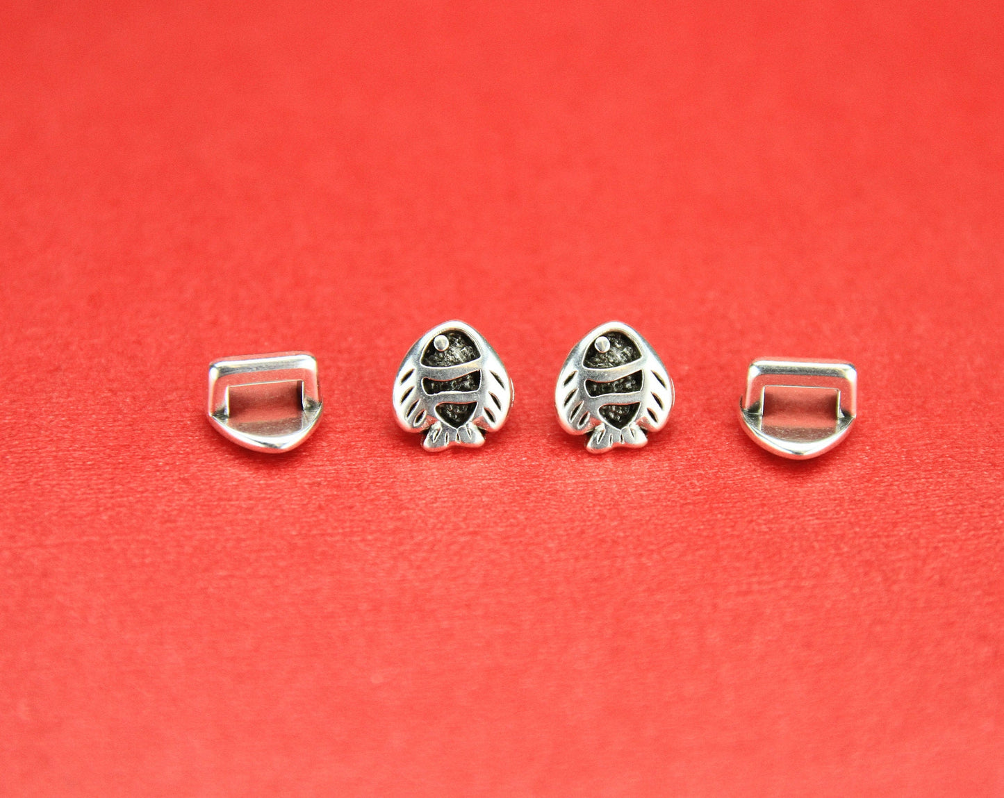 FS0129>>MADE in EUROPE 4 tiny fish sliders, 5mm flat cord slider, flat cord zamak fish sliders Qty4