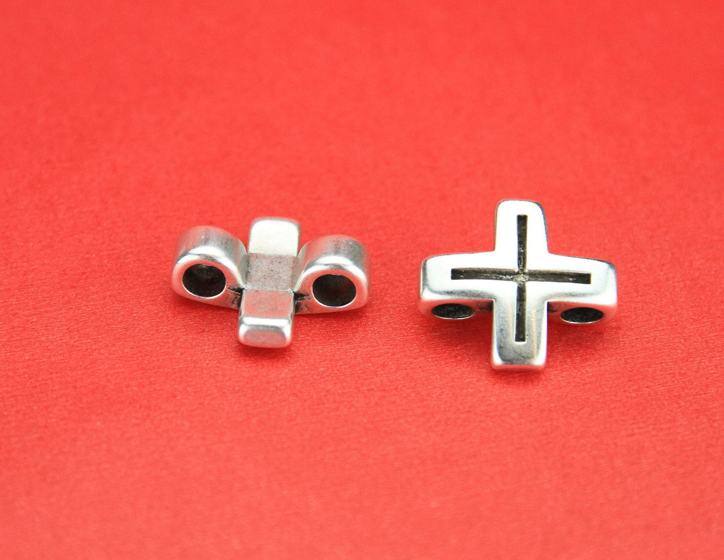 C0004>>MADE in EUROPE 2 zamak cross connectors, silver cross connectors, 5mm round cord connector,   Qty2