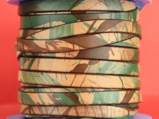 MADE in EUROPE  24'' military color flat leather cord, 10mm flat leather cord, 10mm printed leather cord (vm10multvmi)