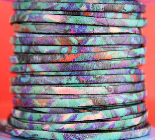 MADE in EUROPE 24'' multi color leather cord, 5mm flat leather cord, 5mm flat multicolor  leather cord (vm5mulviol)