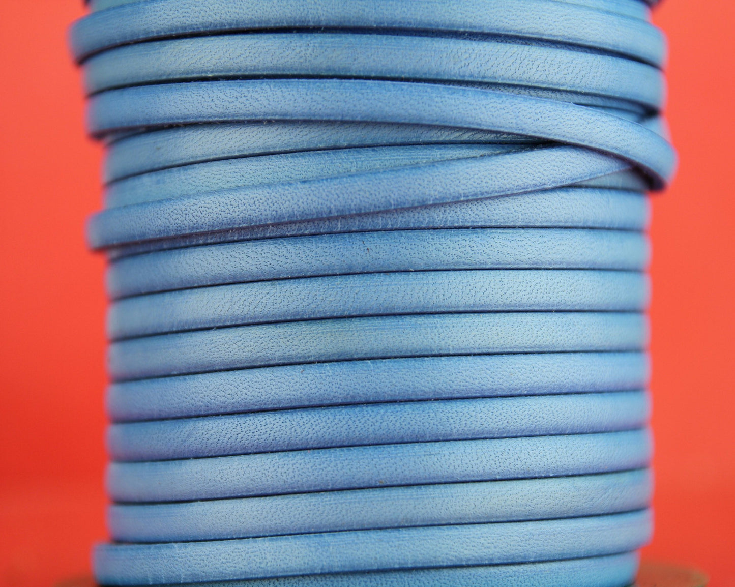 MADE in EUROPE 1 yard of 5mm flat leather cord, genuine leather 5mm strip, sky blue flat leather cord (MARF5BJ)