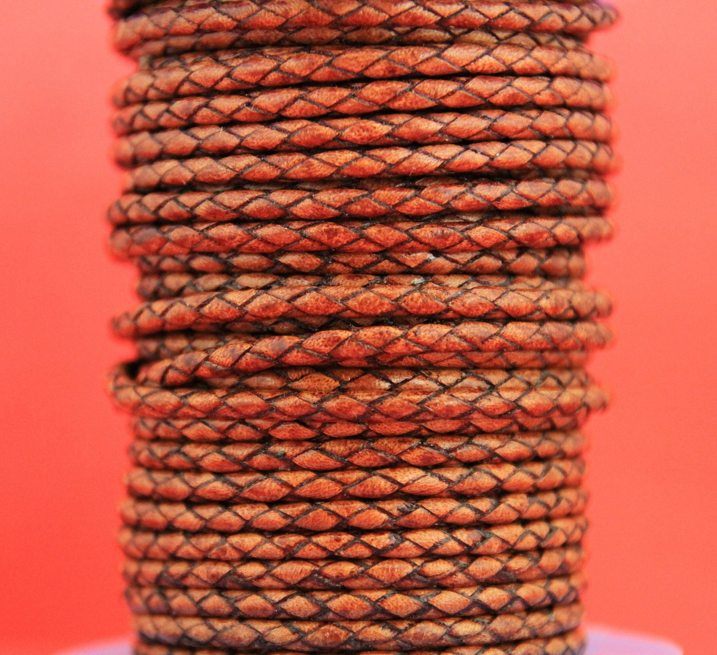 MADE in EUROPE 24" of braided bolo 3mm leather cord, 3mm tobacco braided leather cord (TR3TAB)