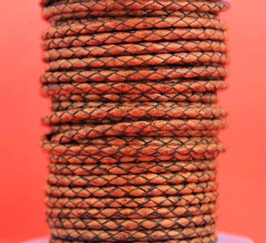 MADE in EUROPE 24" of braided bolo 3mm leather cord, 3mm tobacco braided leather cord (TR3TAB)