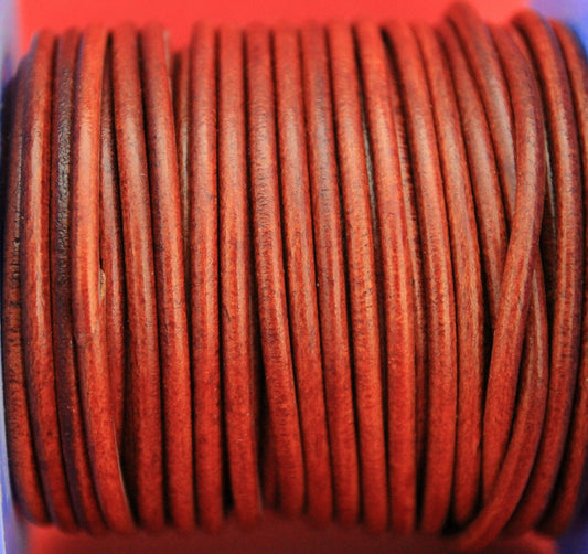 MADE IN SPAIN 1 yard round leather cord, reddish cognac color 4mm leather cord