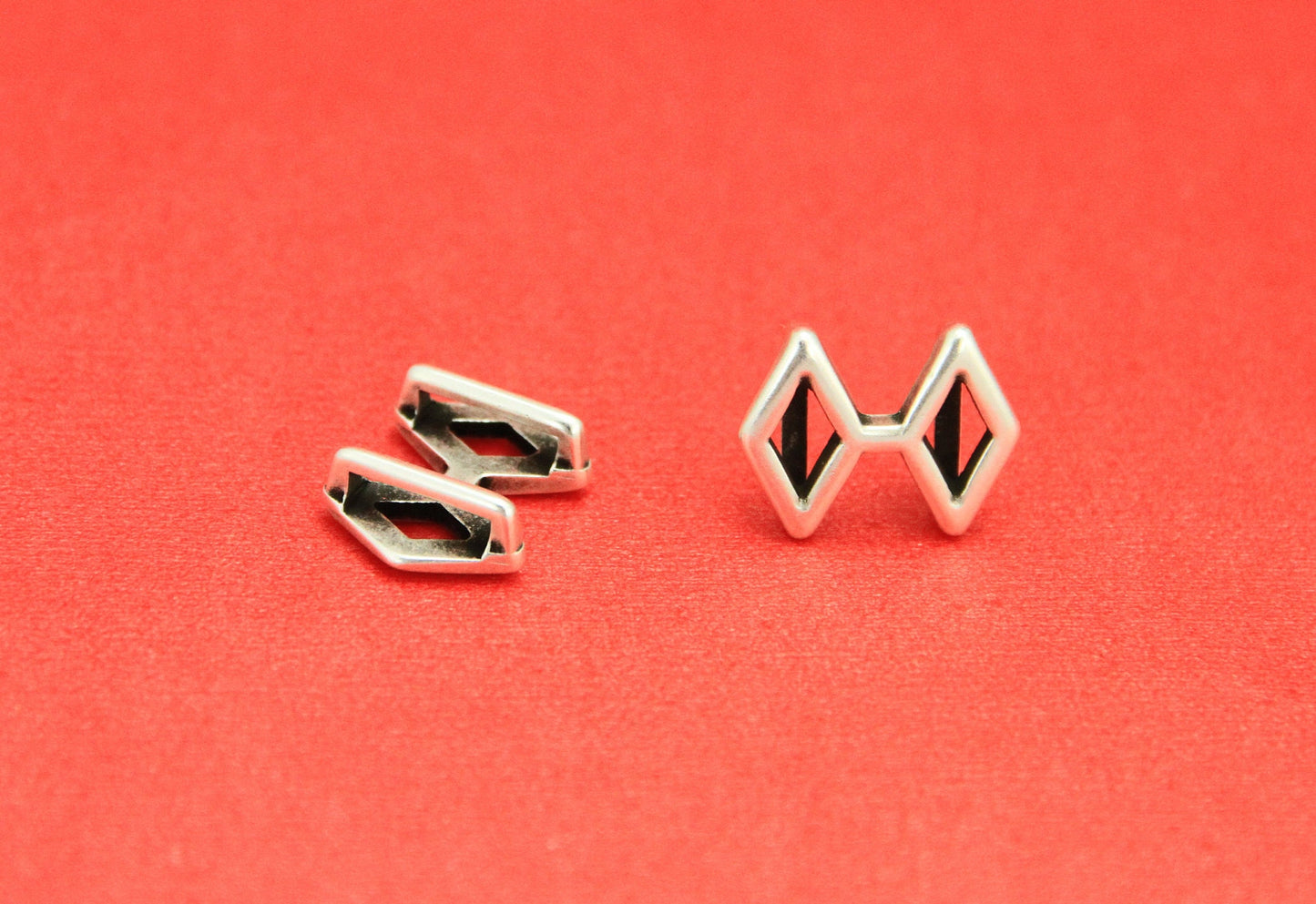 FS0345>>MADE IN EUROPE  2 zamak flat cord double rhombus sliders, 10mm flat cord  sliders Qty2