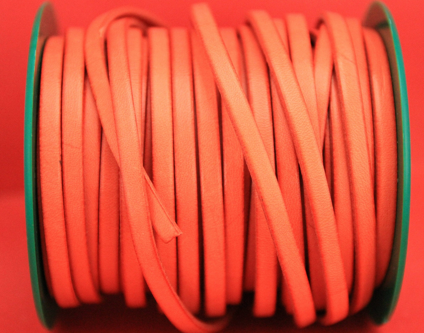 MADE in EUROPE 1 yard of 5mm flat leather cord, genuine leather 5mm strip, 5mm orange leather cord (MARF5NAR)