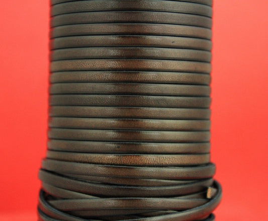MADE in EUROPE 1 yard of 5mm dark brown flat leather cord, 5mm genuine leather cord, flat 5mm real leather cord (MARF5BRNAT)