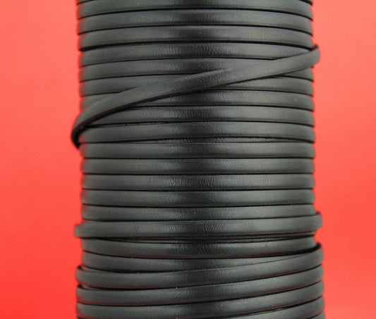 MADE in EUROPE 1 yard of 5mm flat leather cord, genuine leather 5mm strip, black flat leather cord (AR100/05/34)