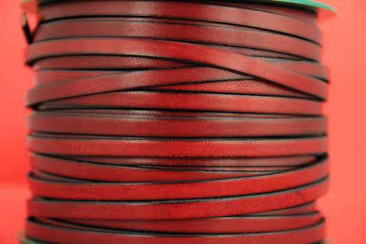 MADE in EUROPE 1 yard of 6mm flat leather cord, 6mm pomegrante color leather cord, flat 6mm real leather cord (MARF6CIR)