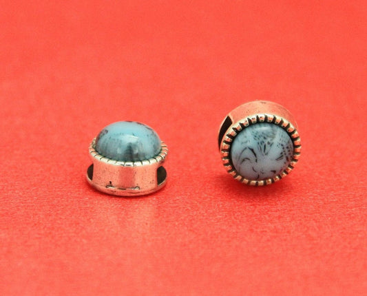 FS0349>>MADE in EUROPE 2 zamak sliders for 6mm cord, turquoise cabochon round slider qty2