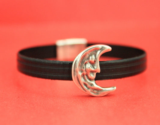 FS0359>>MADE in EUROPE zamak textured moon slider, 10mm flat cord moon slider, 10mm leather cord slider, (PA0009) Qty1