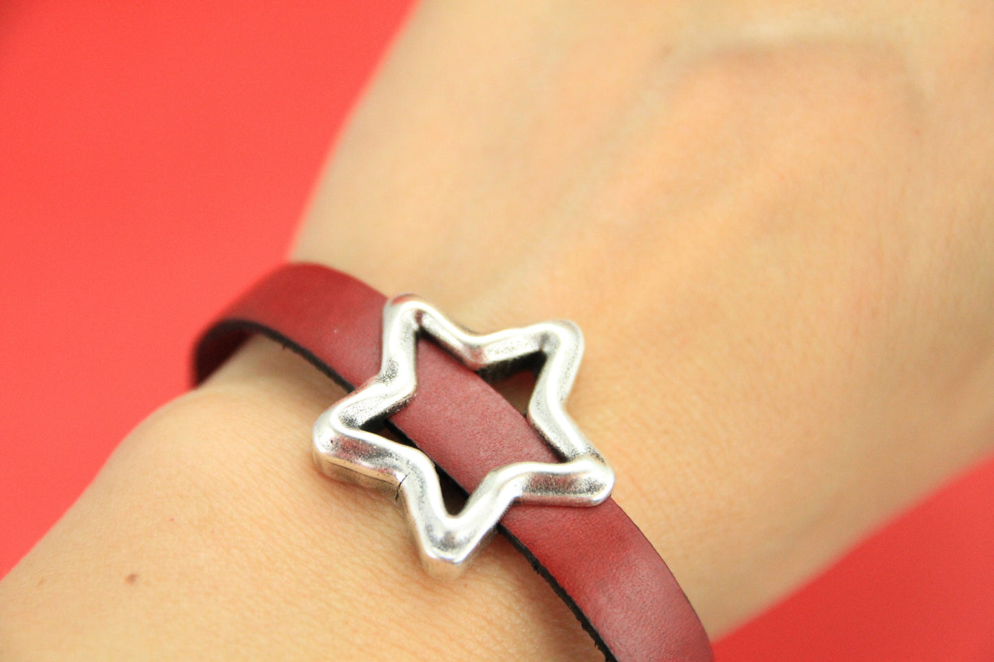 FS0360>>MADE in EUROPE zamak textured star slider, 10mm flat cord star slider, 10mm leather cord slider, (PA0011) Qty1