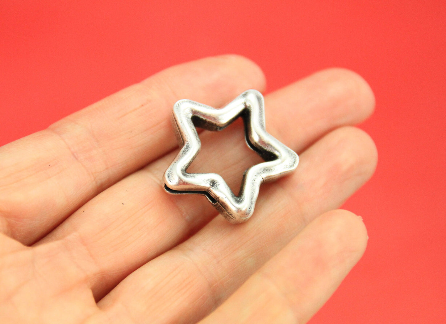 FS0360>>MADE in EUROPE zamak textured star slider, 10mm flat cord star slider, 10mm leather cord slider, (PA0011) Qty1