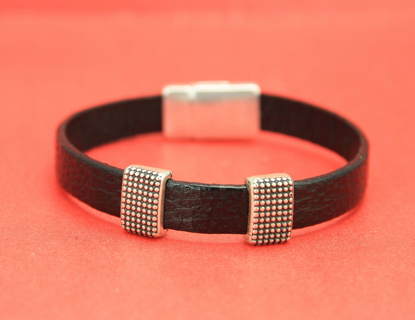 FS0361>>MADE in EUROPE 2 zamak beaded sliders, 10mm flat cord slider bars, 10mm leather cord  sliders, zamak sliders (PA0002) Qty2