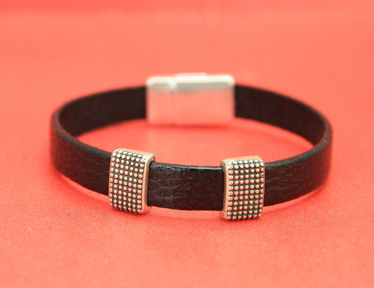 FS0361>>MADE in EUROPE 2 zamak beaded sliders, 10mm flat cord slider bars, 10mm leather cord  sliders, zamak sliders (PA0002) Qty2