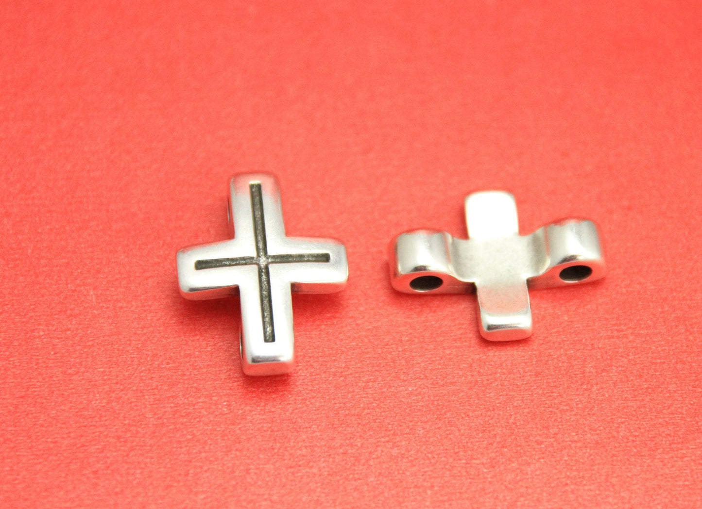 C0005>>MADE in EUROPE zamak 2 cross connectors, silver cross connectors, 4mm round cord connector,  (PF8574) Qty2