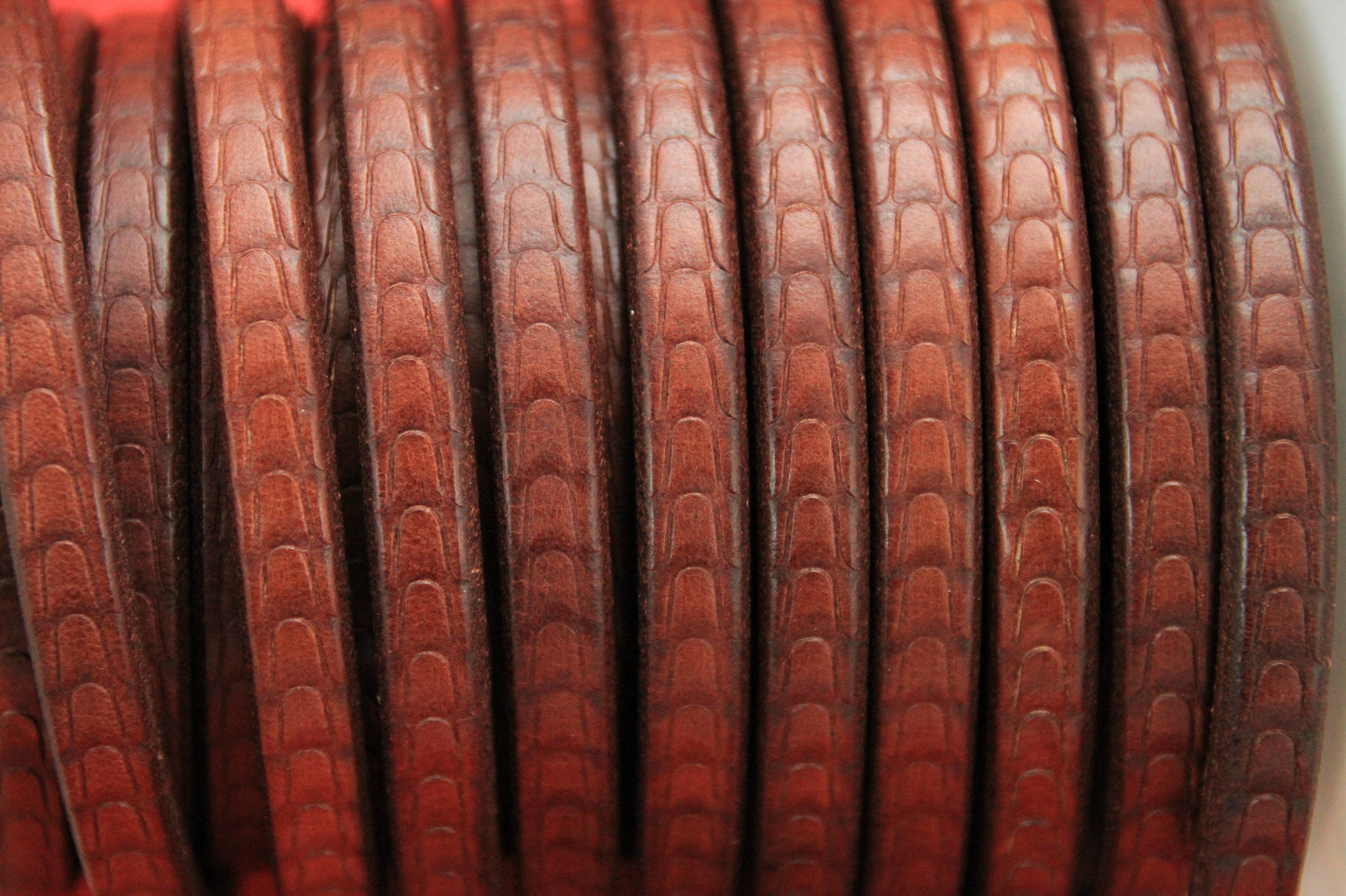 MADE IN SPAIN 8" licorice leather cord, 10x6.6mm reptil skin pattern licorice cord, embossed tobacco licorice cord (694/10/26)