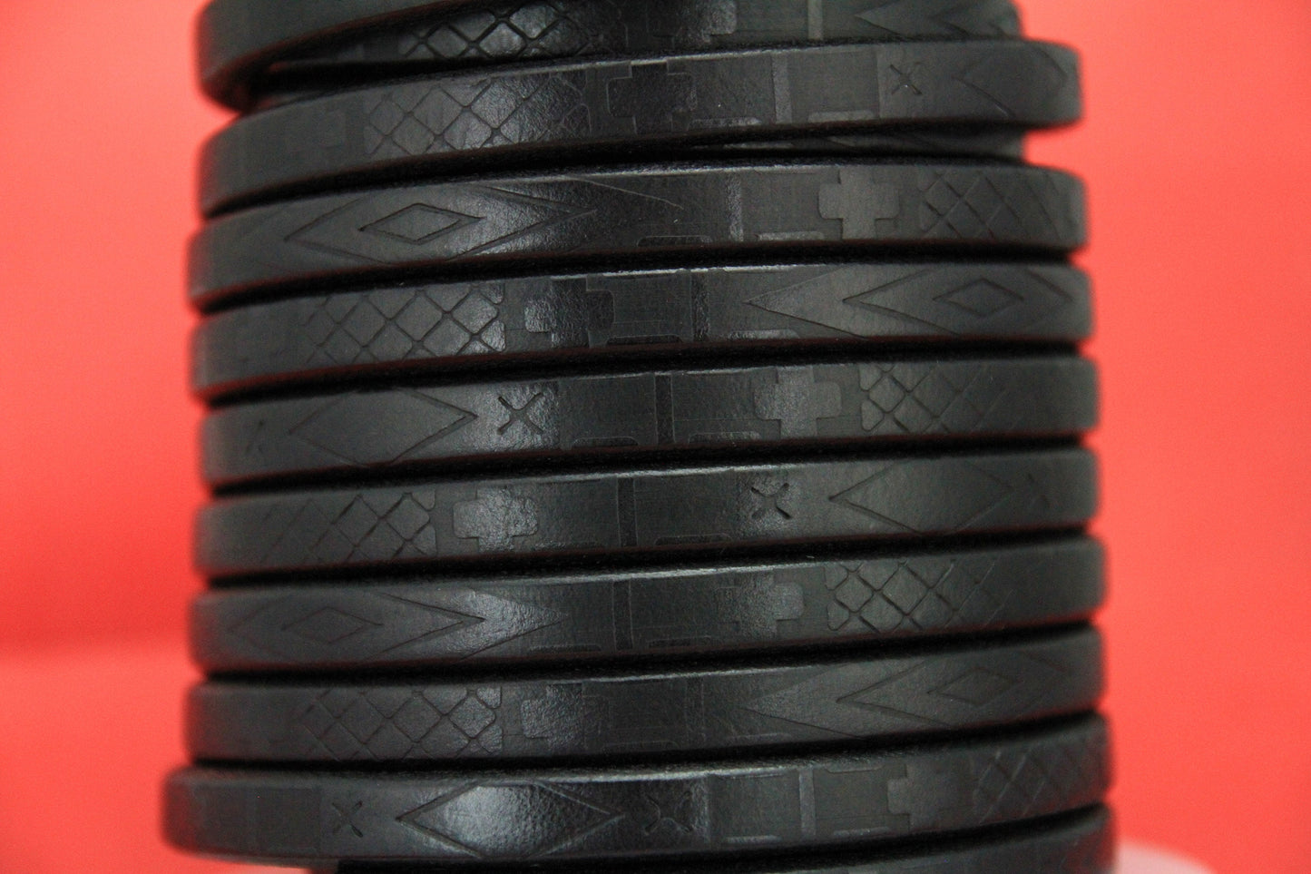 MADE IN SPAIN 8" licorice leather cord, 10x6.6mm geometric pattern licorice cord, embossed black licorice cord (697/10/01)