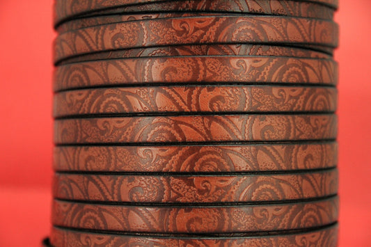 MADE in EUROPE 24'' flat 10mm engraved leather cord, 10mm flat leather cord, 10mm embossed leather cord (503/10/26)
