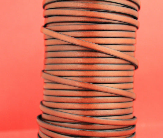 MADE in EUROPE 1 yard of 5mm flat leather cord, genuine leather 5mm strip, 5mm cognac leather cord (MARF5COG)