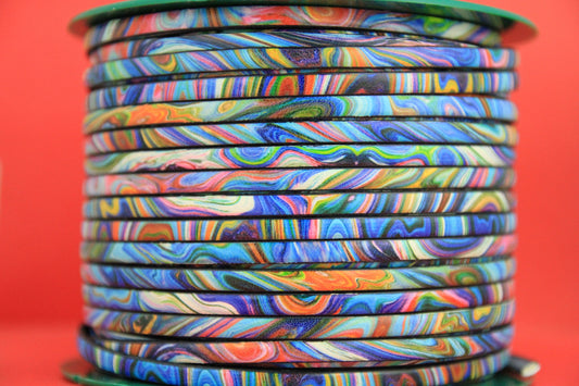 MADE in EUROPE 24'' multi color leather cord, 5mm and 10mm flat leather cord, flat multicolor leather cord (Ocean)