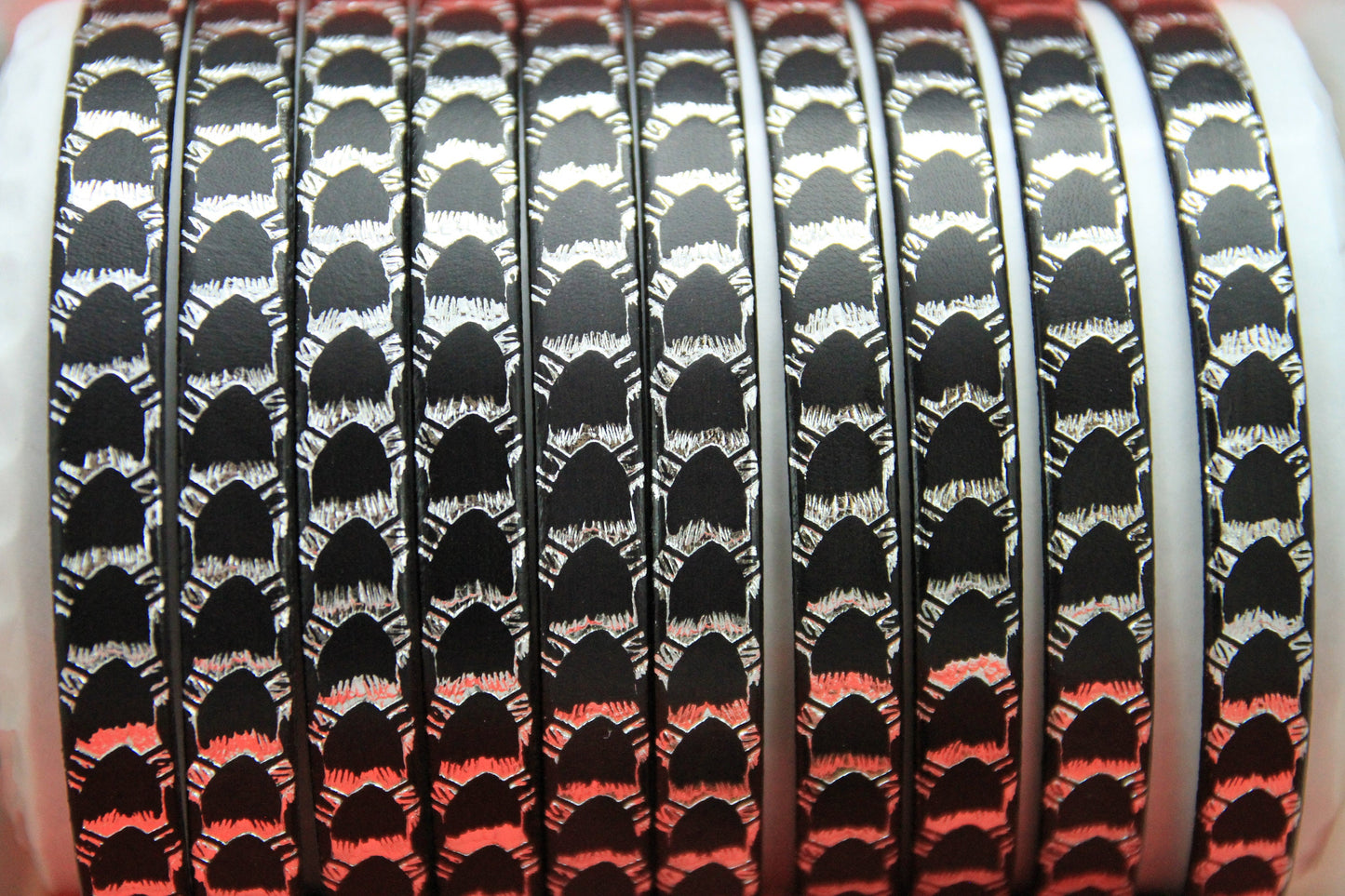 MADE in SPAIN 24" flat leather cord, black engraved leather cord with silver pattern (702/10/01S)