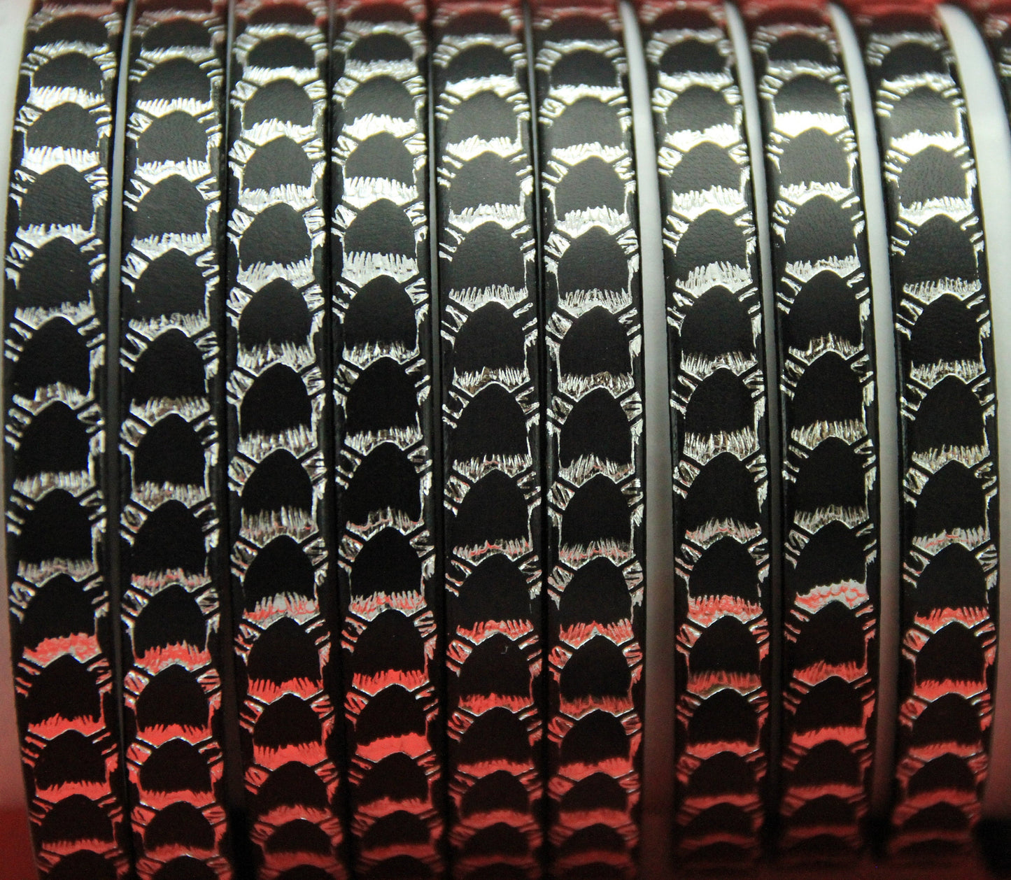 MADE in SPAIN 24" flat leather cord, black engraved leather cord with silver pattern (702/10/01S)
