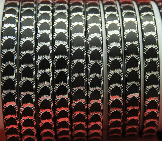 MADE in SPAIN 24" flat leather cord, black engraved leather cord with silver pattern (702/10/01S)