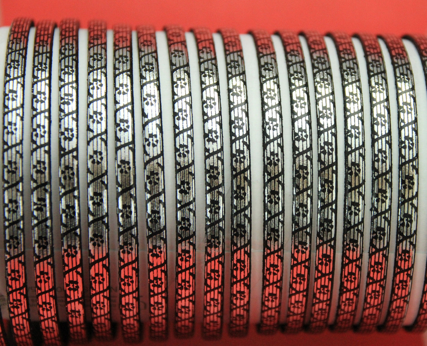 MADE in SPAIN 24" flat leather cord, 5mm silver printed leather cord with tiny flower pattern (555/05/01S)