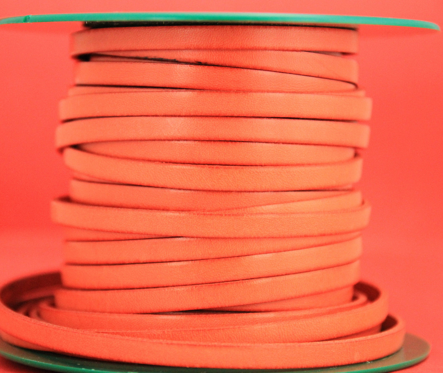 MADE in EUROPE 1 yard of 6mm flat leather cord, genuine leather 6mm strip, 6mm orange leather cord (MARF6NAR/B)