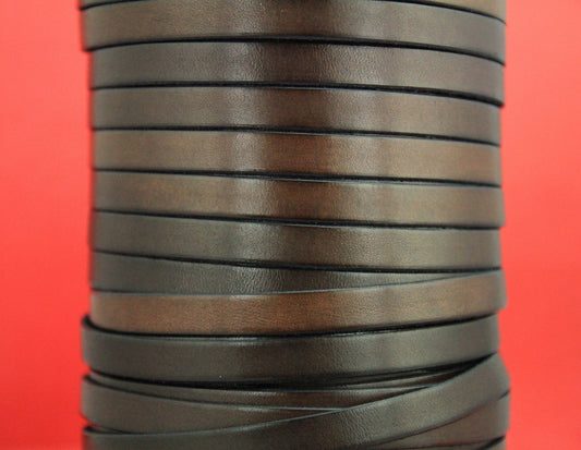 MADE in EUROPE 24" of genuine brown leather cord, flat 10mm dark brown leather cord, 10x2mm leather cord (MARF10BR)