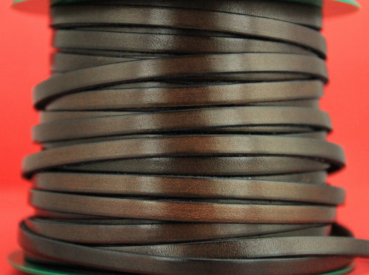 MADE in EUROPE 1 yard of 6mm  flat leather cord, genuine leather 6mm strip, 6mm brown leather cord (MARF6BRNAT)
