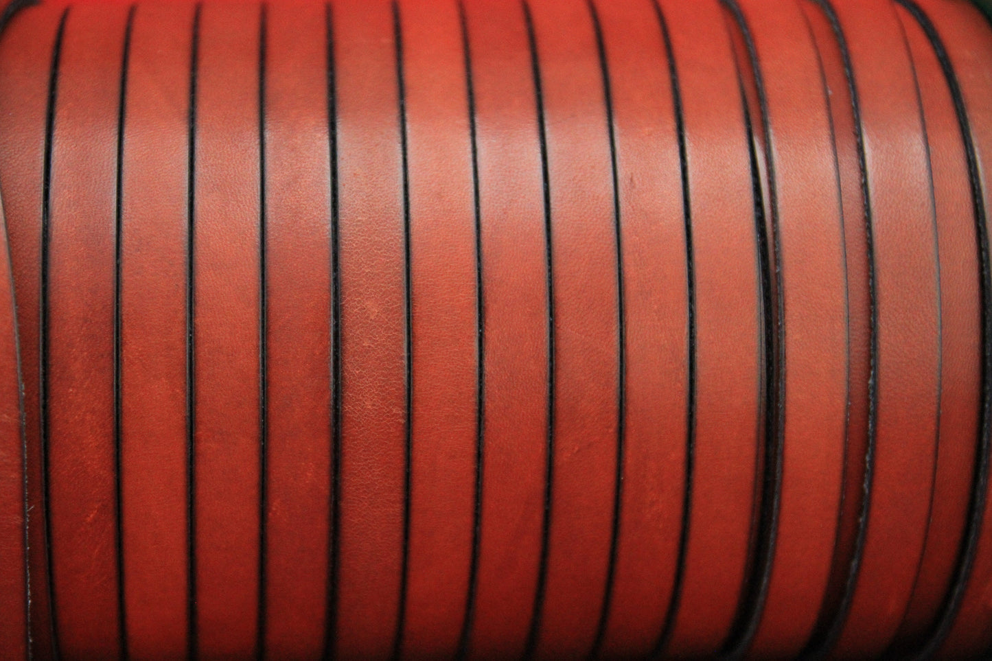 MADE in SPAIN 2 feet of flat 10mm genuine leather cord,10mm cognac leather cord, light brown leather cord, (MARF10COG)