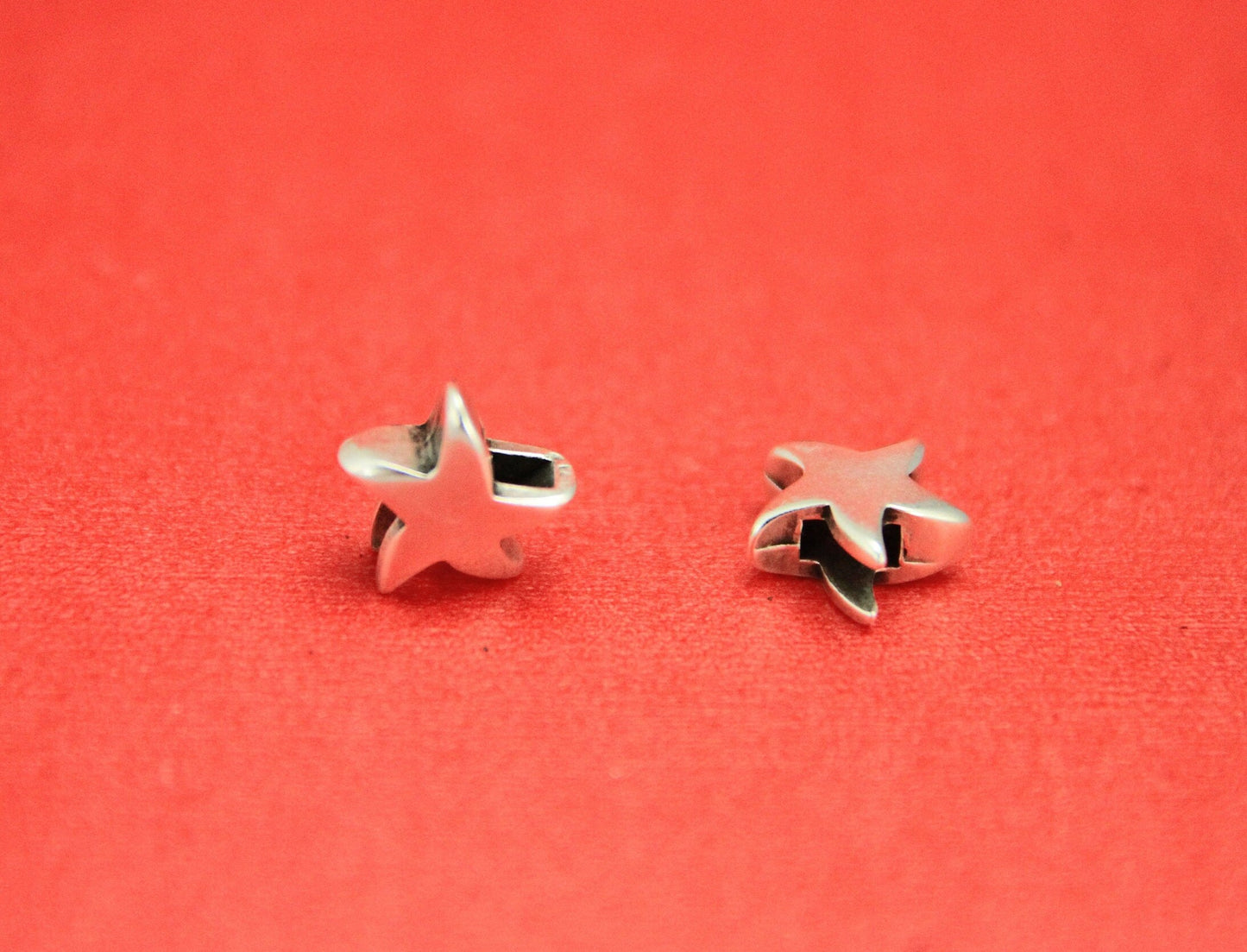 FS0374>>MADE in EUROPE 4 zamak star sliders, silver starfish slider, 5mm flat cord sliders Qty4