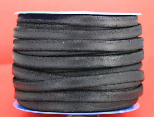 MADE in EUROPE 24" of vintage black nautical leather cord, flat 10mm distressed leather cord, 10x2.5mm leather cord (NA10NEG)