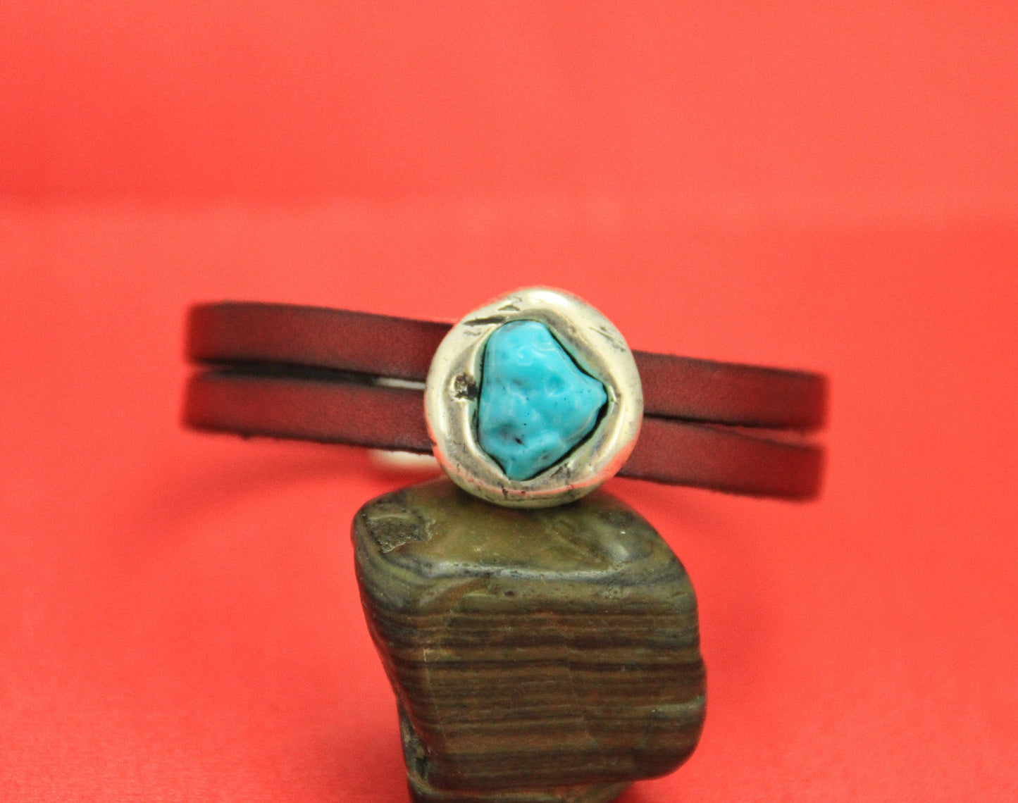 FS0376 >>MADE in EUROPE zamak turquoise slider, 13mm leather cord turquoise slider, zamak turquoise cabochon slider Qty1