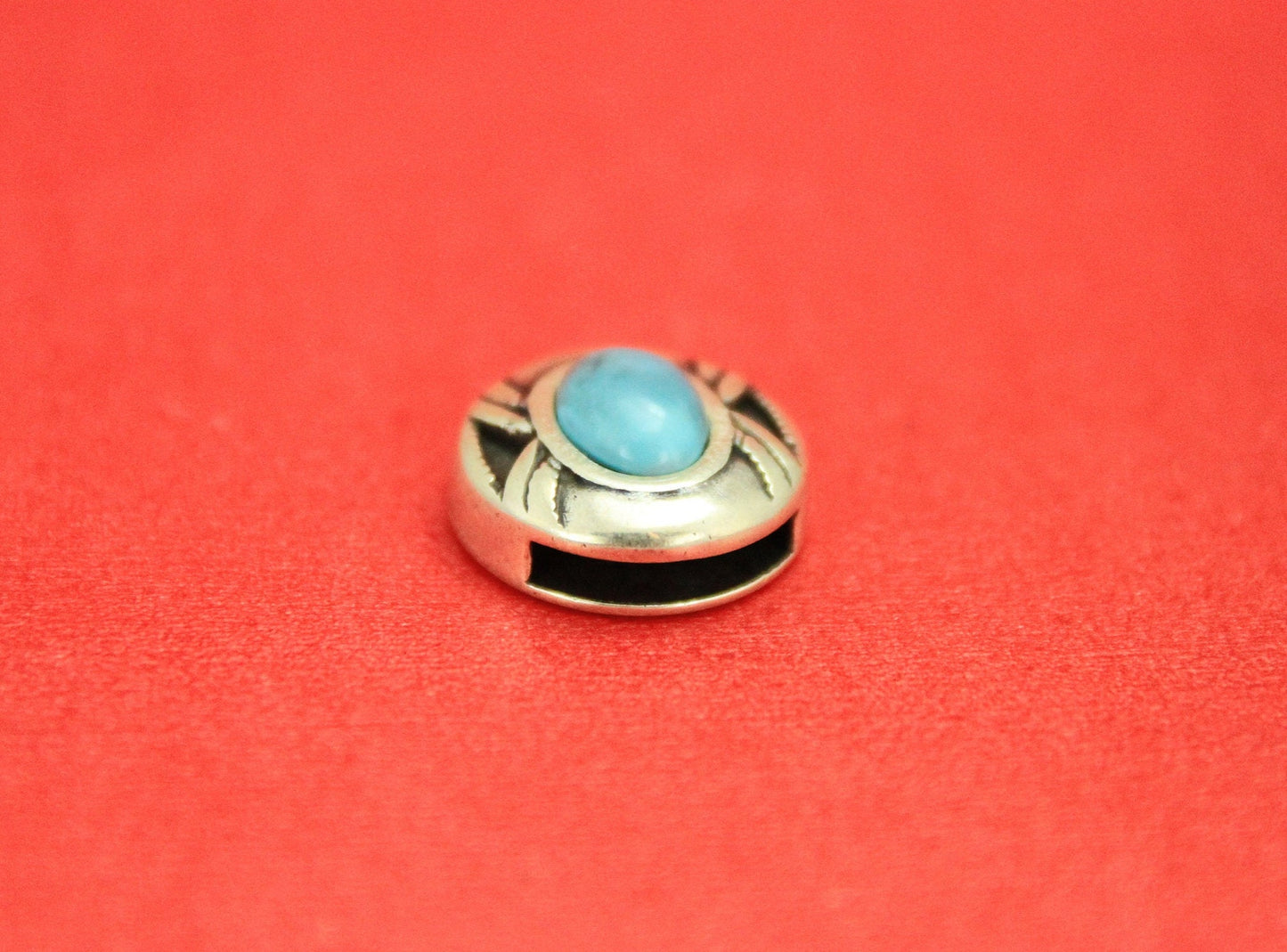 FS0377 >>MADE in EUROPE 2 zamak sliders, 13mm leather cord turquoise slider, zamak turquoise cabochon slider Qty2